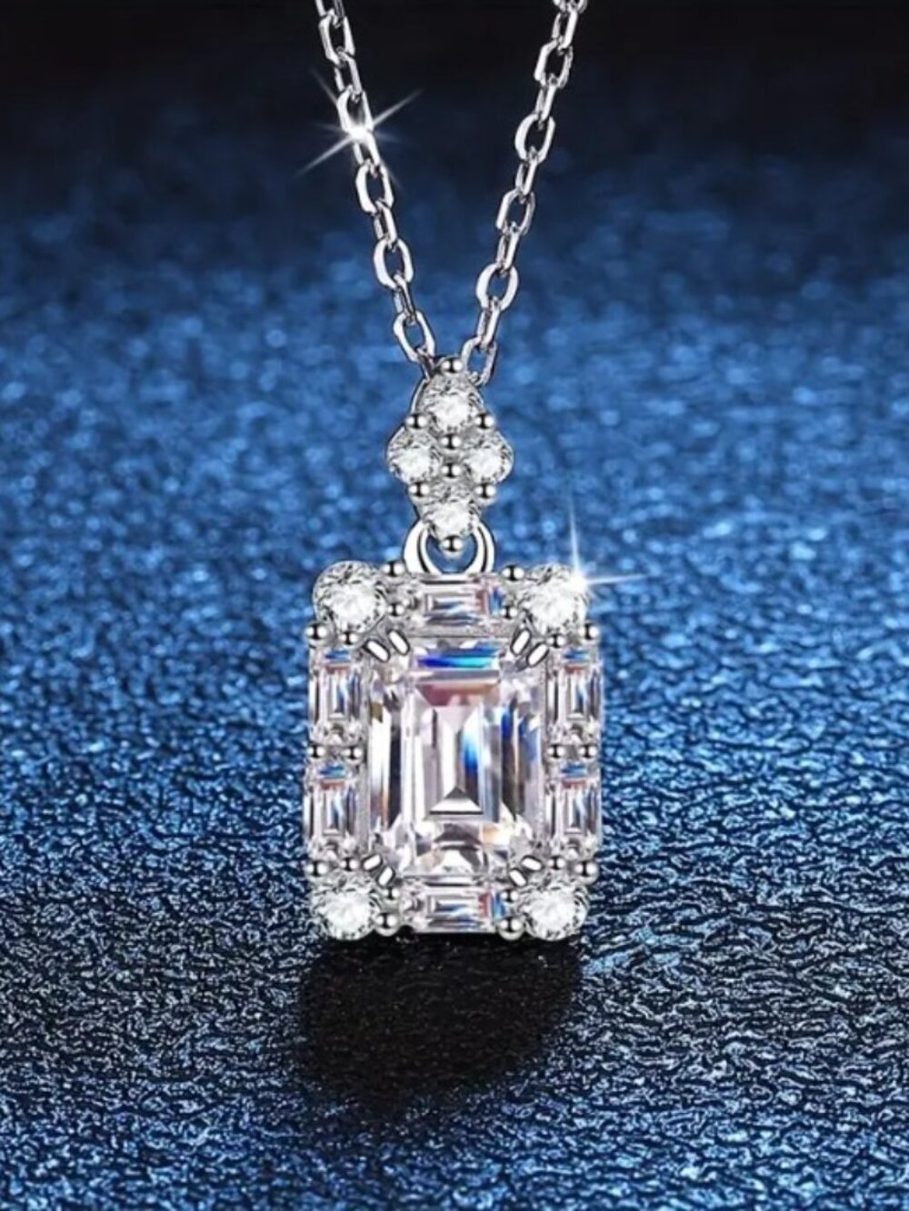 1ct Moissanite Rectangular Pendant Necklace - 925 Silver - Platinum Plated
